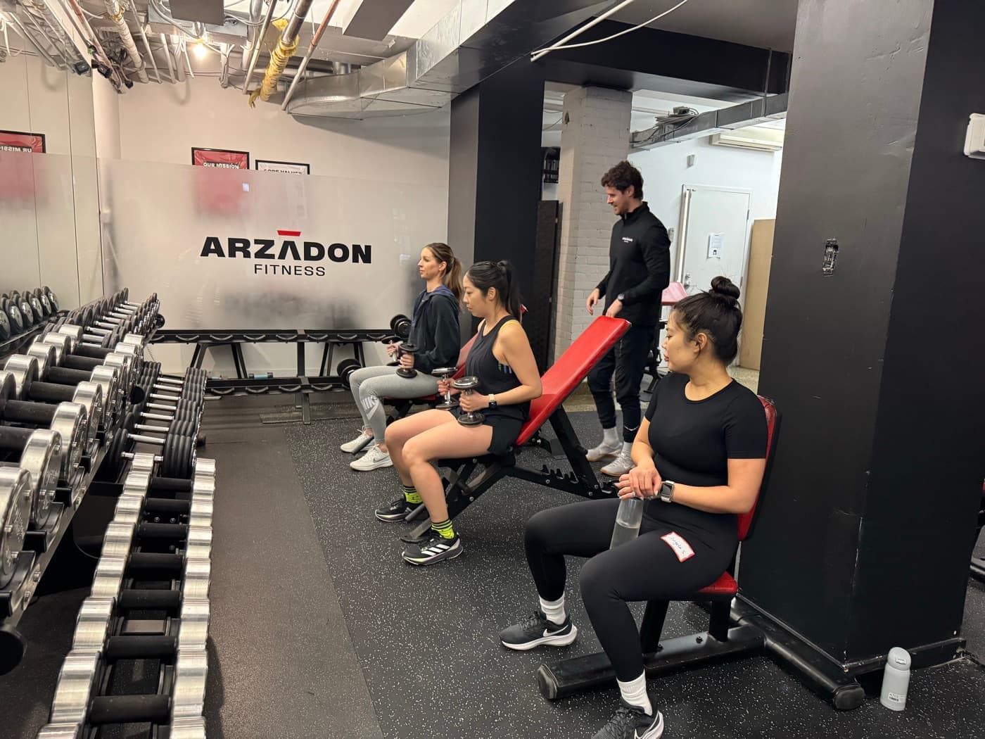 Women resistance training with dumbbells at Arzadon Fitness